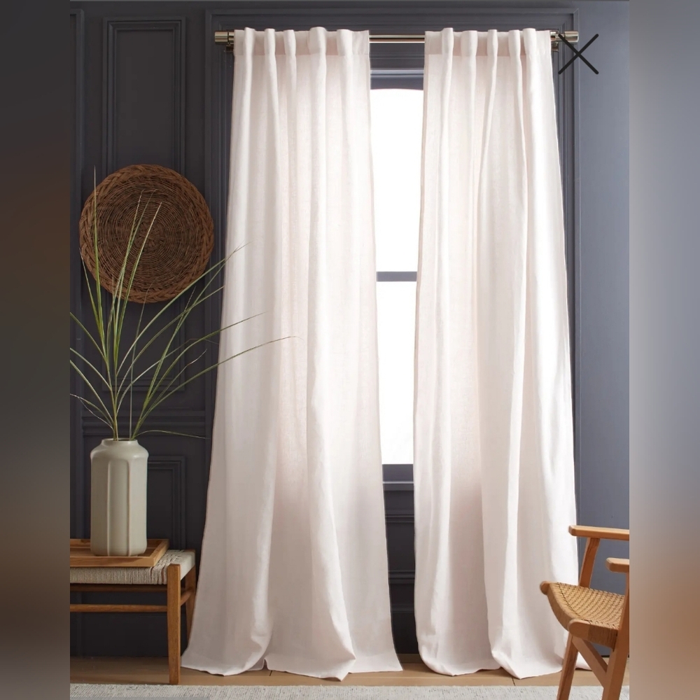 NWT! Quince Tex. Linen White Filtering Curtains Set Of 2 Panels! 48"x 96" (E87)